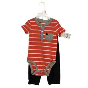 Carters Baby 2-Piece Outfit Striped Bodysuit & Gray Pants 12M Orange White Gray